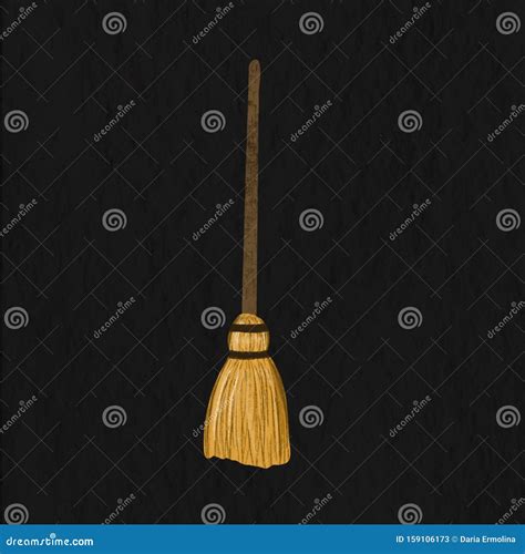 Halloween Witch Broom Illustration on Black Background Stock ...