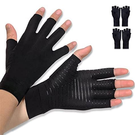 Donfri 2 Pairs Copper Arthritis Gloves Fingerless Compression Glove Women Men Relieve Hand Pain ...