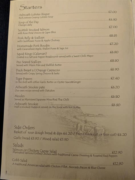 Menu at The Old Boatyard Restaurant, Arbroath