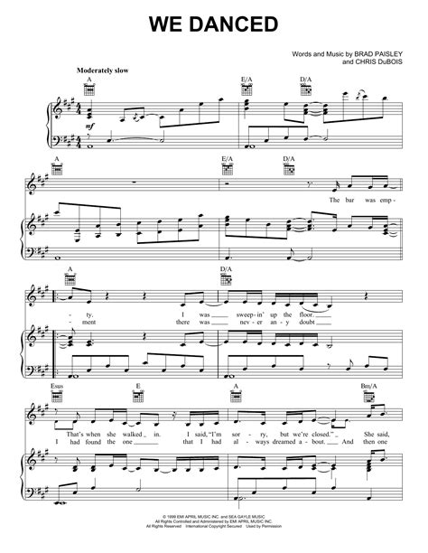 We Danced sheet music by Brad Paisley (Piano, Vocal & Guitar (Right-Hand Melody) – 70191)