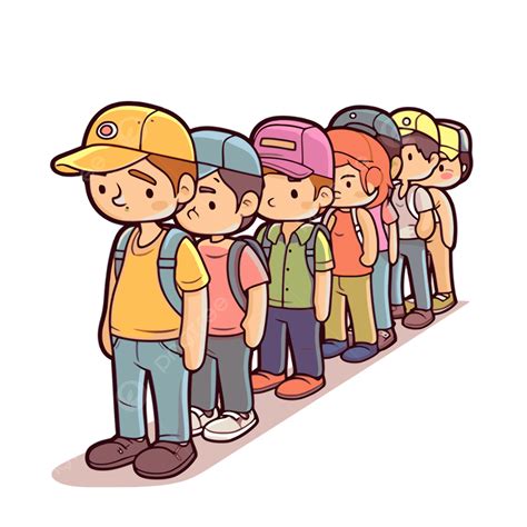 Cartoon Line Of Students In Uniforms Walking Clipart Vector, Standing In Line, Standing In Line ...