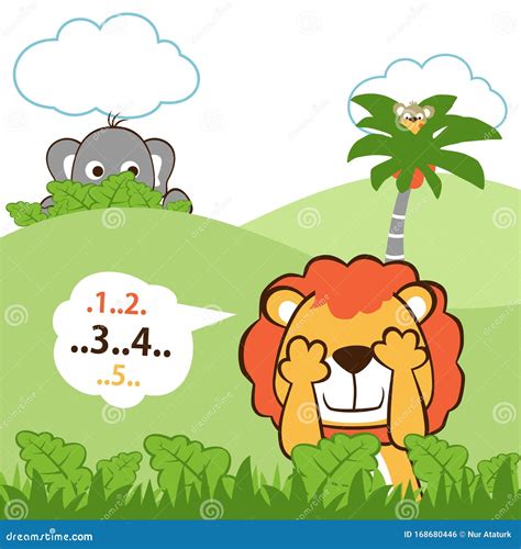 Vector Illustration of Funny Animals Cartoon Playing Hide and Seek Stock Vector - Illustration ...