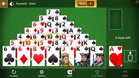 Pyramid solitaire. Played by matching 2 cards that add up to 13. All four 6s and three 7s are on ...