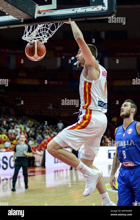 Juancho Hernangomez (Spain) dunks against Italy. Basketball World Cup China 2019, second round ...