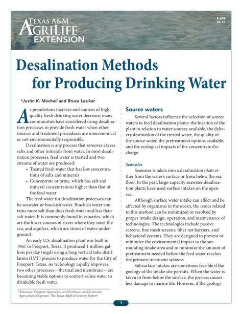 Desalination Methods for Producing Drinking Water | Publications | AgriLife Learn