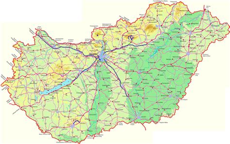 Topograhic map of Hungary with highways | ENvironmental inFOrmation