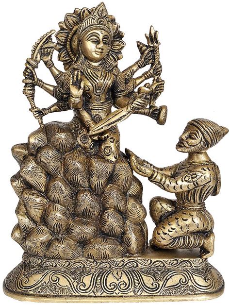 7" King Shivaji Receiving Bhavani Sword from Goddess Tulja In Brass ...