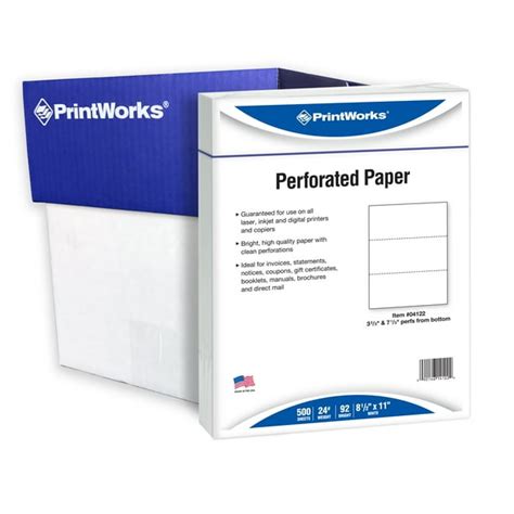 Printworks Perforated Paper, 8.5 x 11, 24 lb, 3.67" and 7.33" Perfs, White, 2500 Shts, 04122 ...