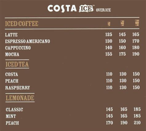 Costa Coffee Menu, Menu for Costa Coffee, Chembur, Central Mumbai, Mumbai