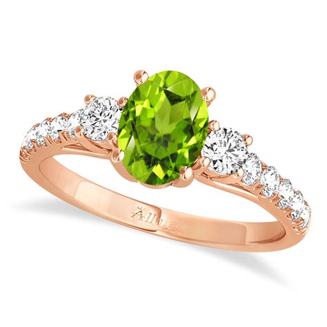 Oval Cut Peridot & Diamond Engagement Ring 14k Rose Gold (1.40ct) - NG11480