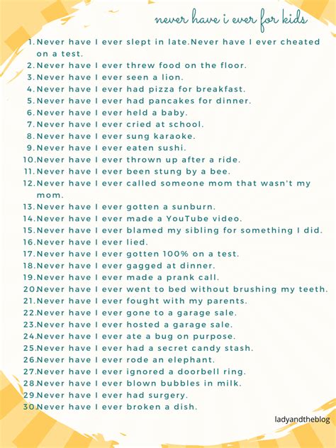 100 Never Have I Ever Questions For Kids - Free Printable | Never have i ever, Things to do at a ...