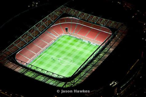 Aerial View. Emirates Stadium at night, London . Jason Hawkes