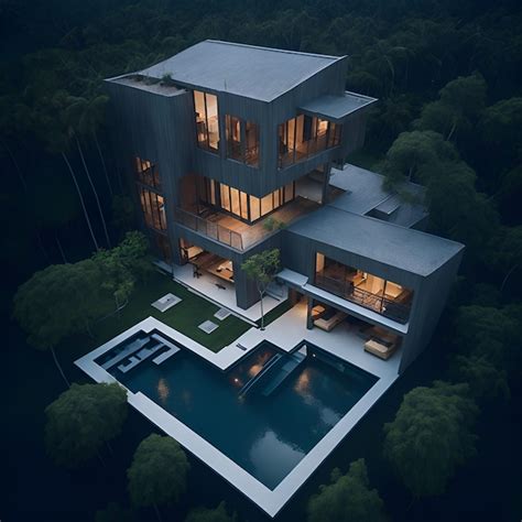 Premium Photo | Photo of a stunning modern house illuminated at night ...