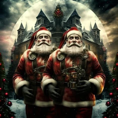 Premium AI Image | Generative ai creepy spooky Santa Claus twins Horror couple of evil Santa