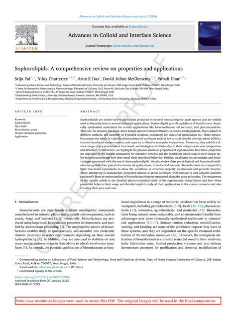 (PDF) Sophorolipids: A comprehensive review on properties and applications