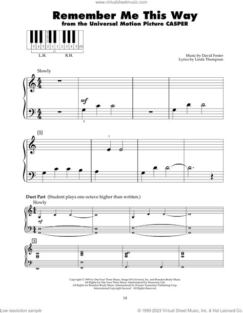 Remember Me This Way (from Casper) sheet music for piano solo (5-fingers)