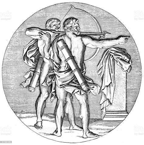 Antique Illustration Of Chiron Teaching Heracles How To Shoot Arrows ...