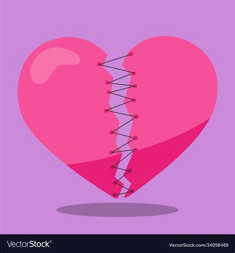 Broken heart pink stitch 04 Royalty Free Vector Image