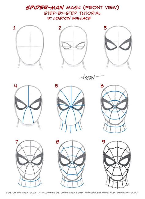 how to draw spider - man mask from the movie, step by step with ...