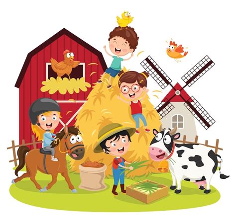 Premium Vector | Vector illustration of farm kids