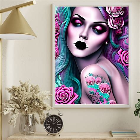 Printable Edgy Pinup Female With Pink Purple Teal Gradient - Etsy