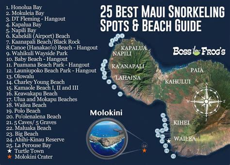 Maui Snorkeling & Beach Map. Honolua Bay, Kapalua Bay, Kaanapali Beach, Wahikuli Wayside ...