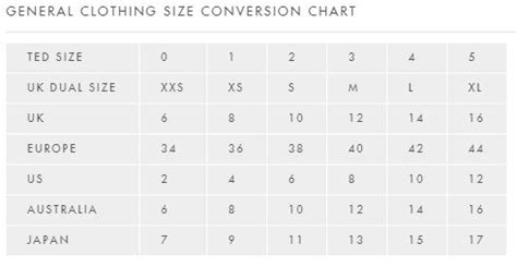 ted baker london size chart