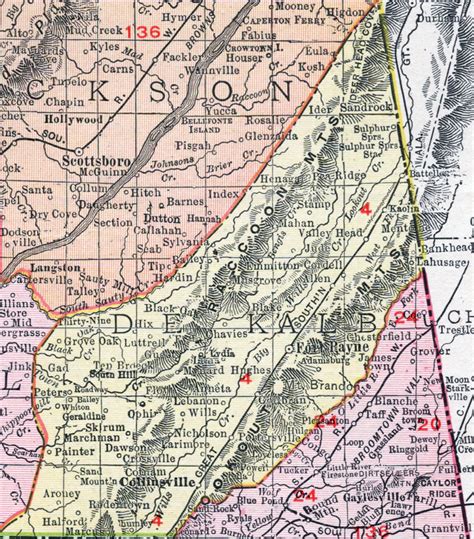 DeKalb County, Alabama, Map, 1911, Fort Payne, Collinsville, Valley Head