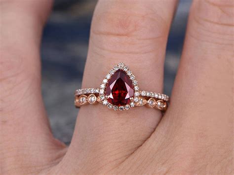 Red Garnet Engagement Ring-solid 14k Rose Gold Diamond Bridal - Etsy