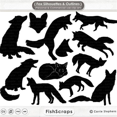 Fox Clipart PNG Woodland Animal Digital Stamps Fox - Etsy | Fox silhouette, Animal silhouette ...