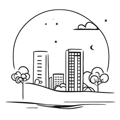 Premium Vector | City landscape vector illustration doodle line art