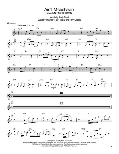 Ain't Misbehavin' by Louis Armstrong Sheet Music for Trumpet Transcription at Sheet Music Direct