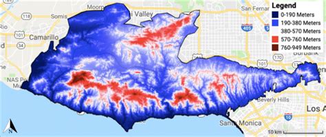 Elevation map of the Santa Monica Mountains. | Download Scientific Diagram