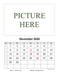 Free Download Printable November 2026 Calendar, pictures can be placed ...