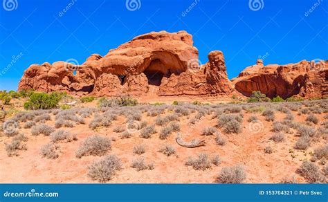 Double Arch Rock Formation at the Arches National Park Stock Image ...