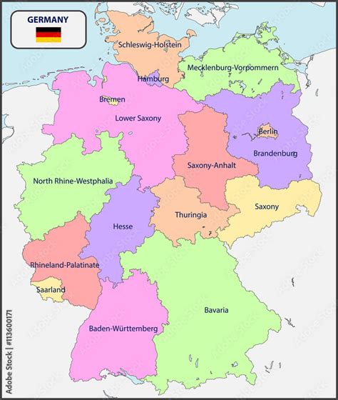 Political Map of Germany with Names Stock Vector | Adobe Stock