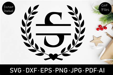 Floral Wreath Split letter S monogram SVG, EPS, Dxf, PNG