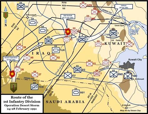 Operation Desert Storm, Route of the 1st Infantry Division, 24-28 February 1991 | 16th Infantry ...