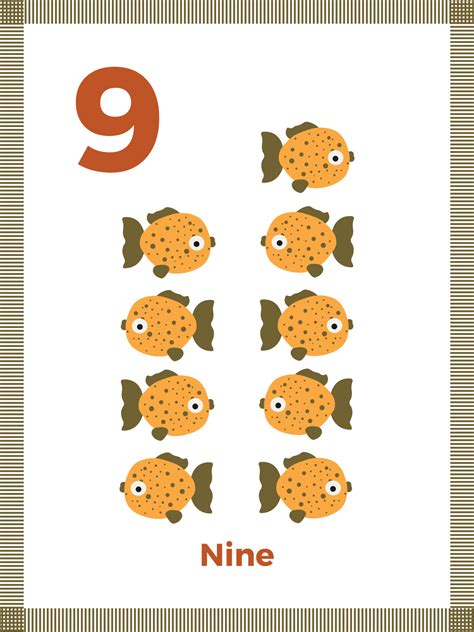 Number flashcard nine for preschool learning. English math for kids. Vector illustration 5004816 ...