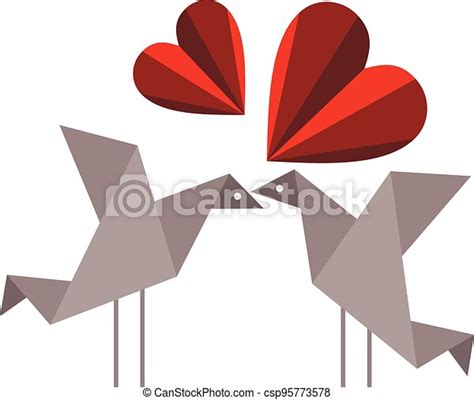 Origami birds in love with origami hearts. Scalable vectorial ...