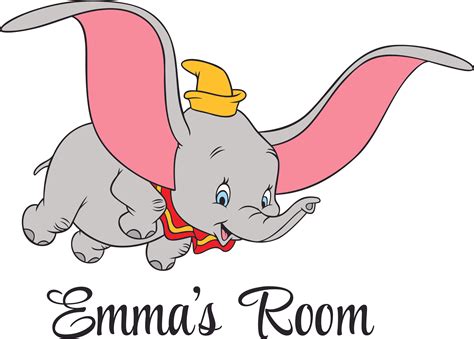 Dumbo Cartoon Flying Elephant Customized Wall Decal - Custom Vinyl Wall Art - Personalized Name ...