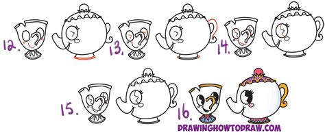 How to Draw Cute Kawaii / Chibi Mrs. Potts and Chip from Beauty and the Beast Easy Step by Step ...