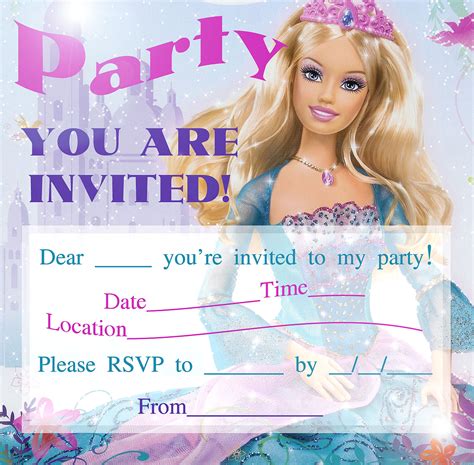 BARBIE COLORING PAGES: BARBIE PRINTABLE INVITATIONS FOR A PARTY