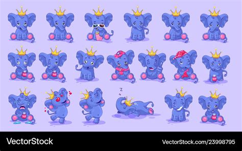 Set of elephant with different emotions Royalty Free Vector