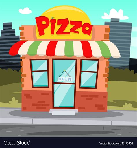 Flat pizza shop cartoon building or pizzeria Vector Image