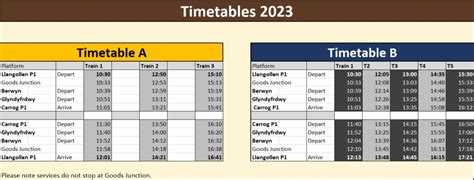 Timetable | Llangollen Railway