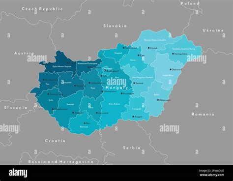 Vector modern illustration. Simplified administrative map of Hungary ...