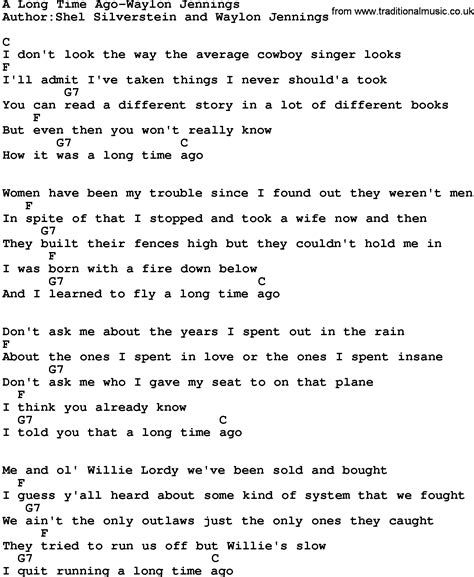 Country Music:A Long Time Ago-Waylon Jennings Lyrics and Chords