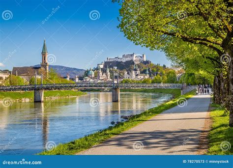 Salzach River Dividing The Beautiful City Of Salzburg In Austria ...