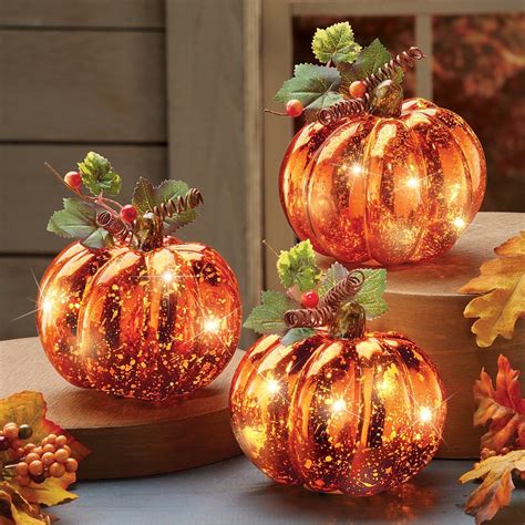 Lighted Harvest Pumpkin Set Fall Home Decor, 3 Pc | Collections Etc. | Fall decor, Fall ...